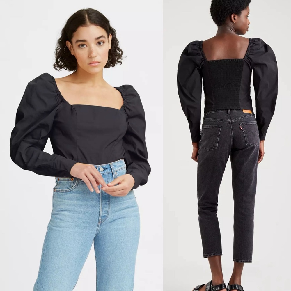 Levi's Black Women's Junnie Mutton Sleeve Blouse NWT